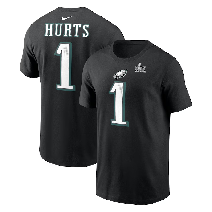 Men NFL Philadelphia Eagles 1 Hurts 2025 T shirts